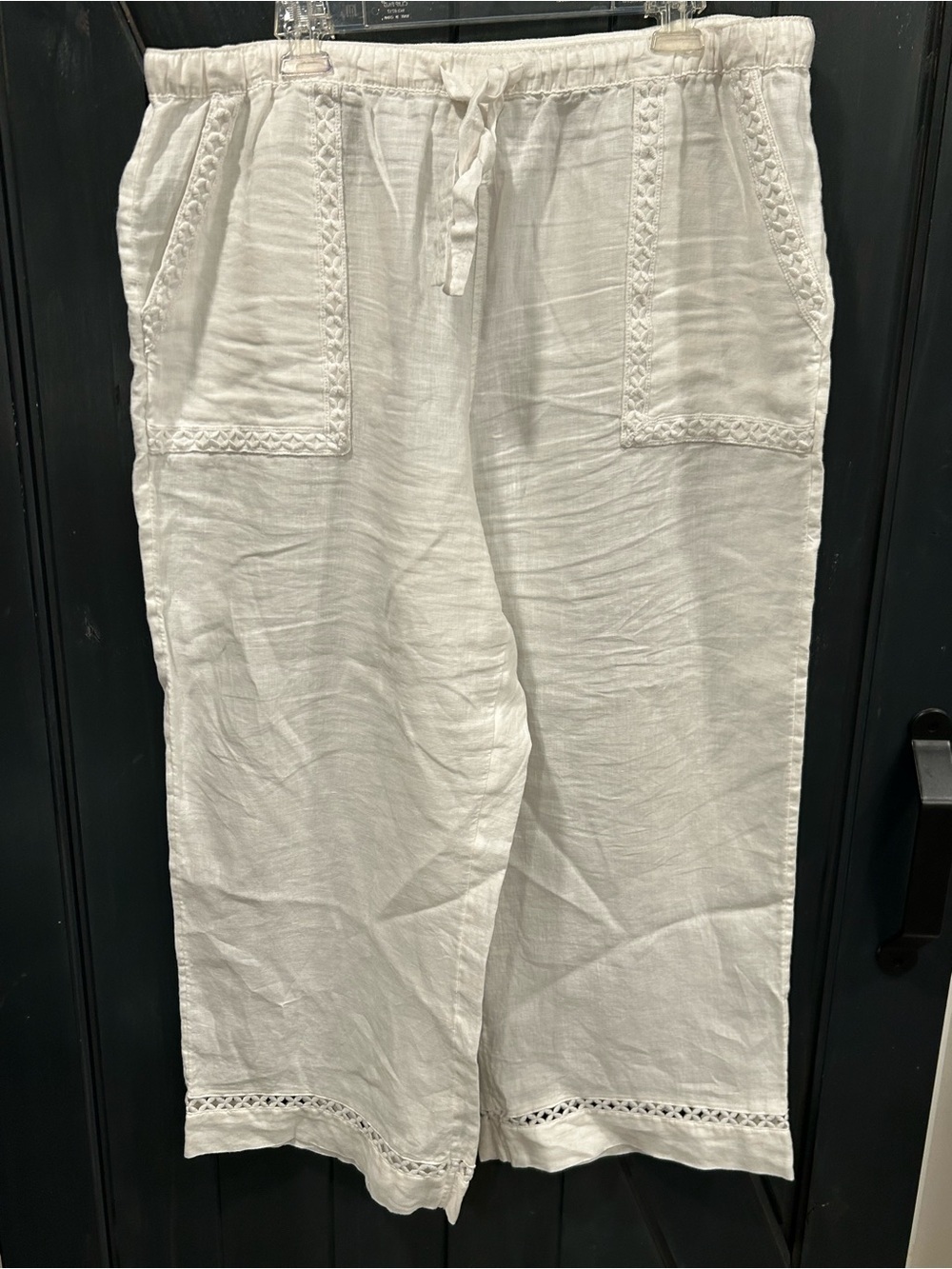 Joie 100% Linen Cropped Wide Leg Pants White Lace Coastal Beach Vacation XL